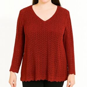 Cato Red Open Weave Plus Size Lined Vneck Sweater Sz 26/28W